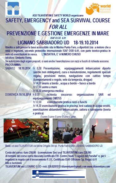 CORSO PREVENZIONE E GESTIONE EMERGENZE IN MARE PER TUTTI 18-19.10.2014