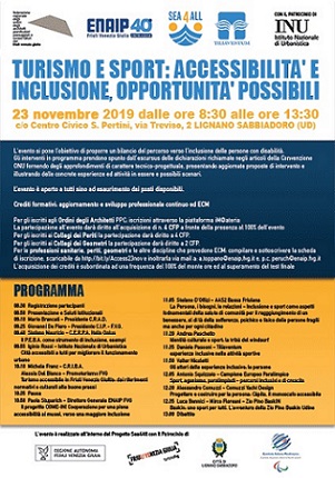 "Turismo e sport: accessibilità e inclusione opportunità possibili"- Centro Civico 23.11.2019