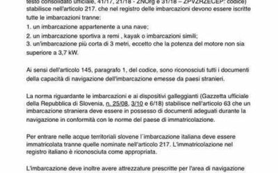 Slovenia e natanti: ancora incertezze sulla navigazione