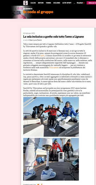 La Gazzetta dello Sport parla di vela per tutti Sea4All a Lignano