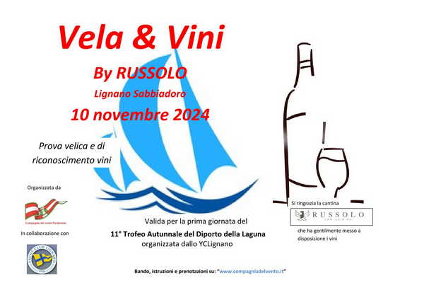 Vela&Vini: 10 novembre 2024 in abbinata a 1^ Campionato Autunnale