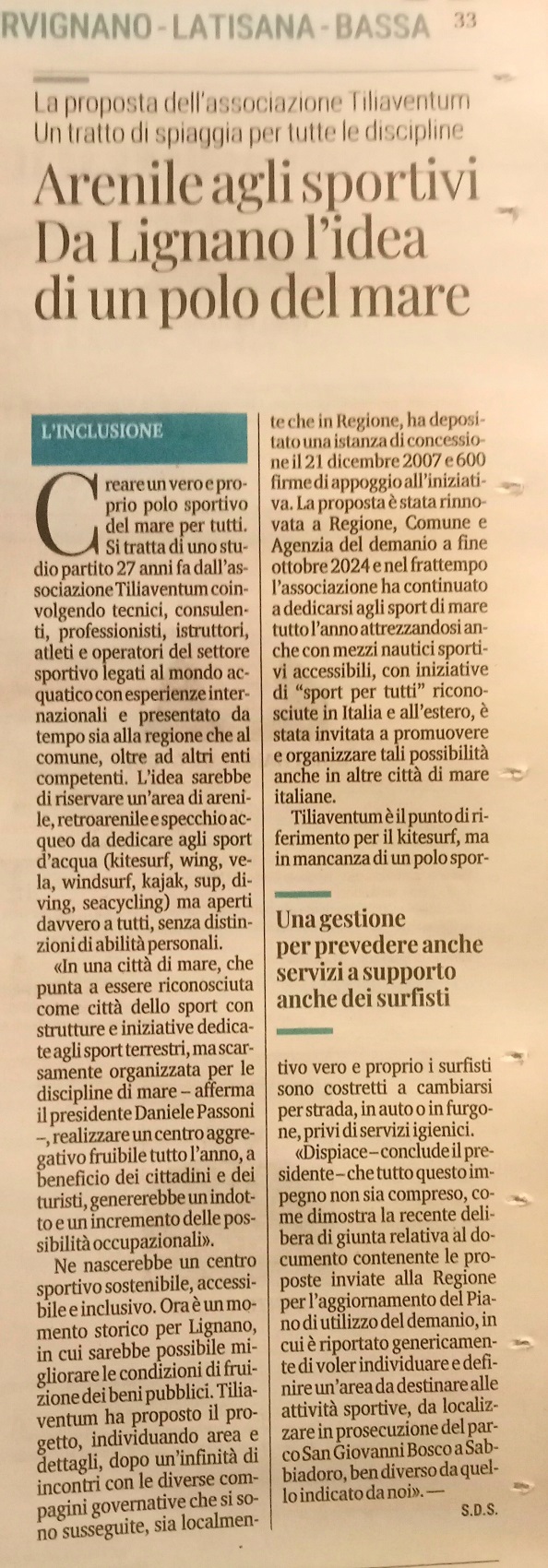 articolo del Messaggero Veneto del 31.01.2025