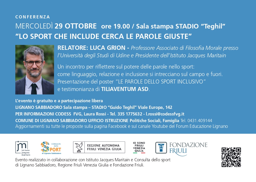 News 1 Lo Sport che include cerca le parole giuste – Incontro a Lignano 29/10/2025 h 19:00
