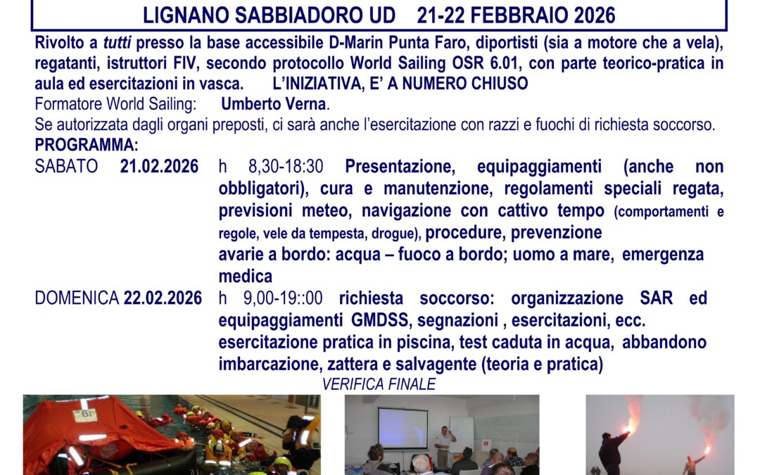 CORSO SICUREZZA E EMERGENZE A BORDO 21-22 febbraio 2026 a LIGNANO SABBIADORO UD secondo prot WS OSR 6.01