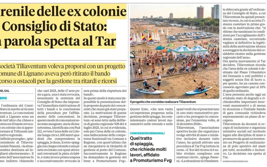 Polo Sportivo del Mare Per Tutti – Un aggiornamento del Messaggero Veneto