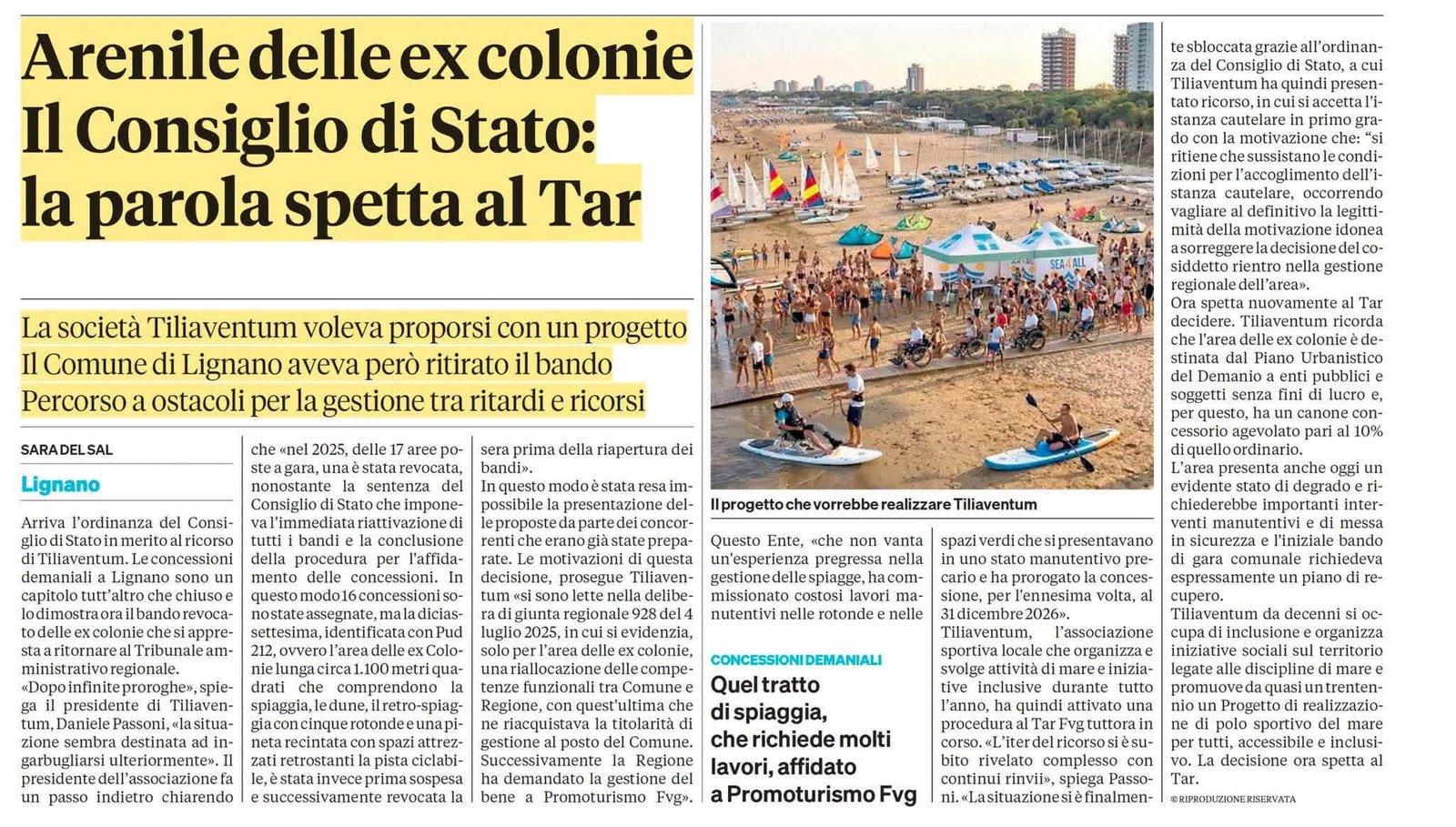 Polo Sportivo del Mare Per Tutti - Un aggiornamento del Messaggero Veneto